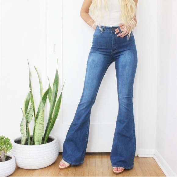 Denim - Classic Blue Stretch Waist Flare Jeans
